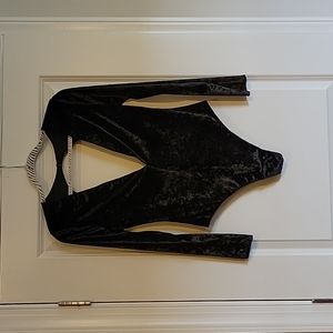 Velour long sleeve body suit with deep V